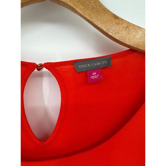 Vince Camuto Womens orange Keyhole Back knit Blouse size 2X chiffon overlay plus - Picture 2 of 4